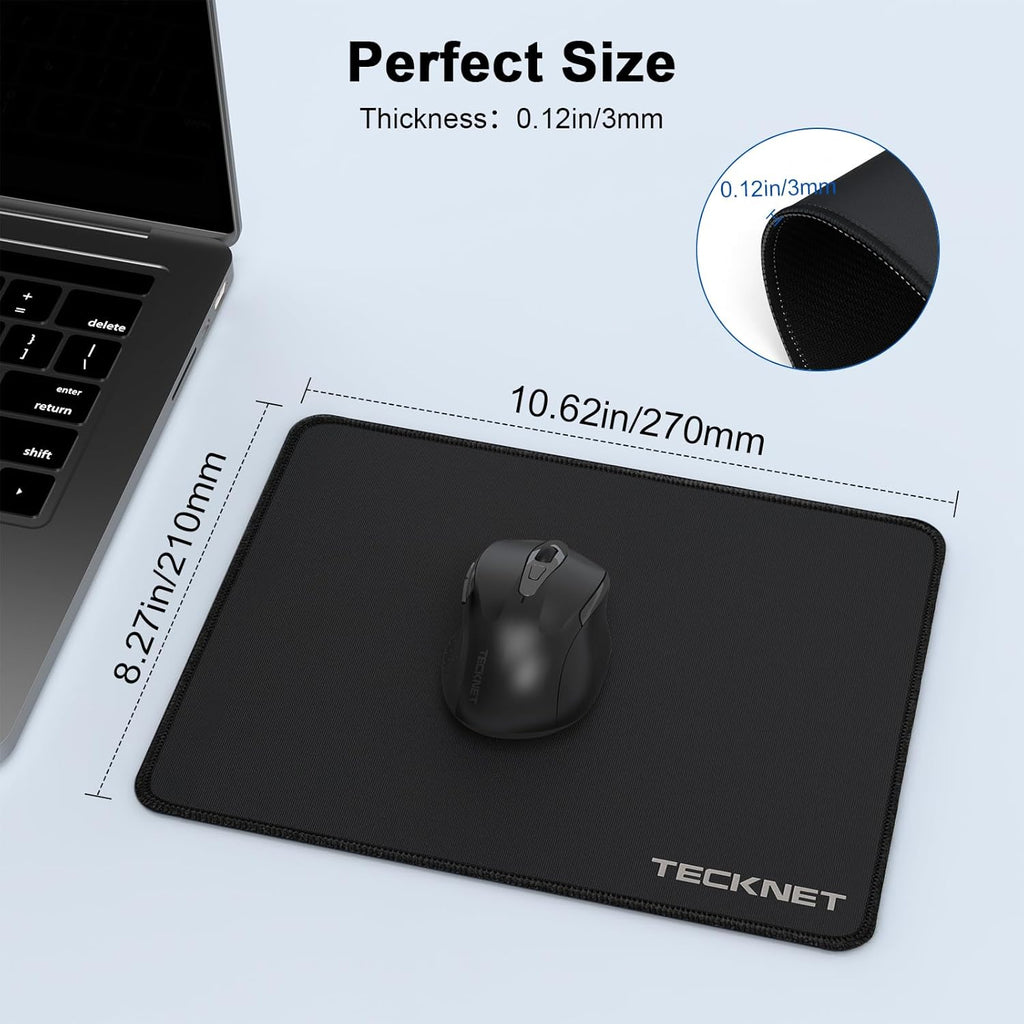 4 Pack Mouse Pad with Anti-Fray Stitching, Waterproof Surface & Non-Slip Rubber Base with Stitched Edges Gaming Mouse Mat for Laptop, Compatible with Laser and Optical Mice - Black