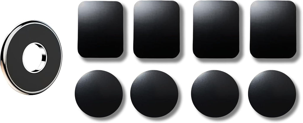 Magnetic Phone Mount for Car [Powerful Magnet] with [8 Pack] 3M Black Metal Plates Phone Holder for Car, Universal Magnetic Phone Mount Holder for Phones and Mobile Devices. (Black & Silver)