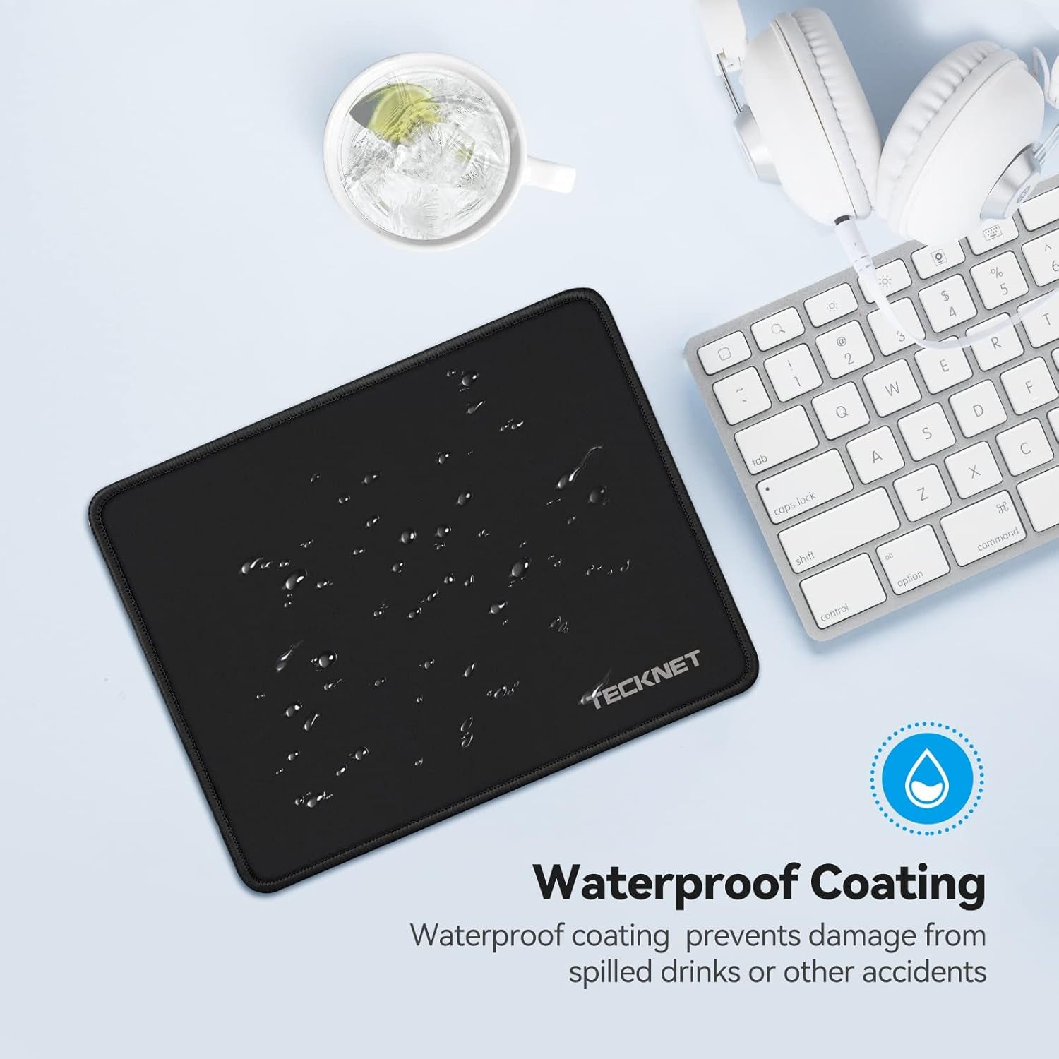 4 Pack Mouse Pad with Anti-Fray Stitching, Waterproof Surface & Non-Slip Rubber Base with Stitched Edges Gaming Mouse Mat for Laptop, Compatible with Laser and Optical Mice - Black