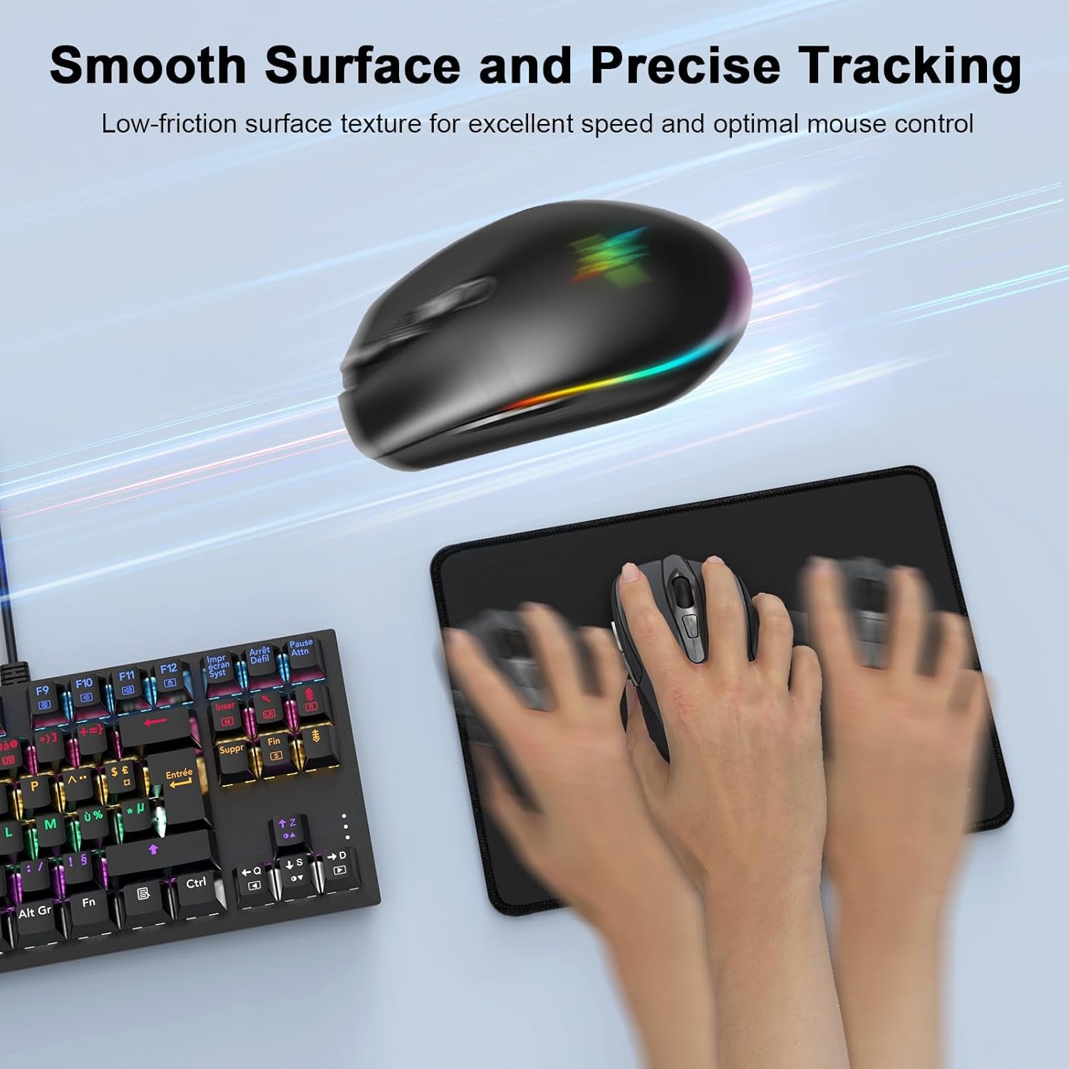 4 Pack Mouse Pad with Anti-Fray Stitching, Waterproof Surface & Non-Slip Rubber Base with Stitched Edges Gaming Mouse Mat for Laptop, Compatible with Laser and Optical Mice - Black