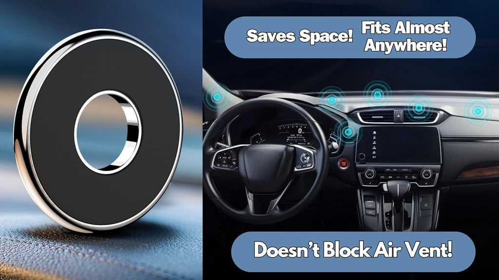 Magnetic Phone Mount for Car [Powerful Magnet] with [8 Pack] 3M Black Metal Plates Phone Holder for Car, Universal Magnetic Phone Mount Holder for Phones and Mobile Devices. (Black & Silver)