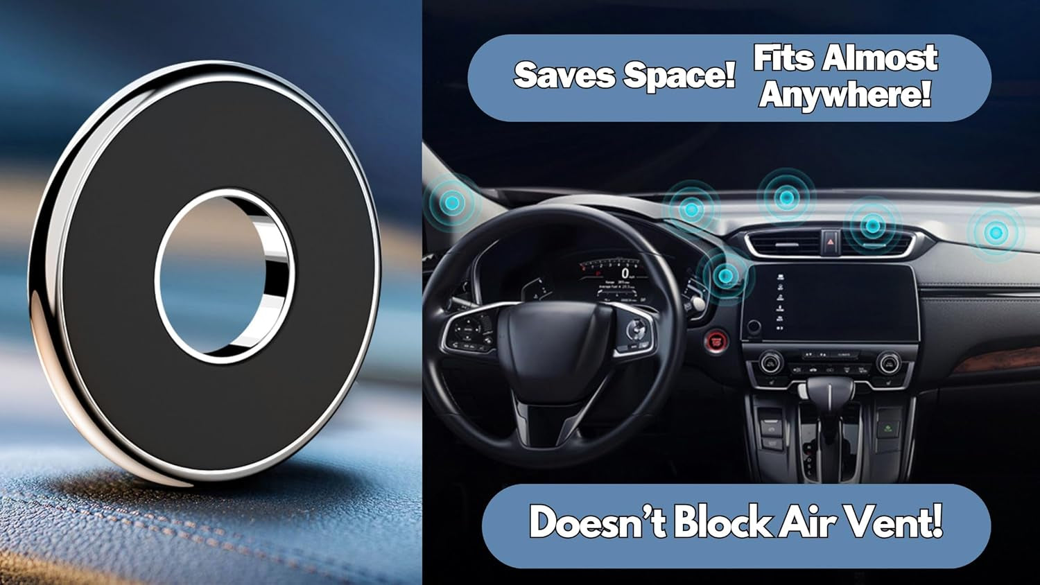 Magnetic Phone Mount for Car [Powerful Magnet] with [8 Pack] 3M Black Metal Plates Phone Holder for Car, Universal Magnetic Phone Mount Holder for Phones and Mobile Devices. (Black & Silver)